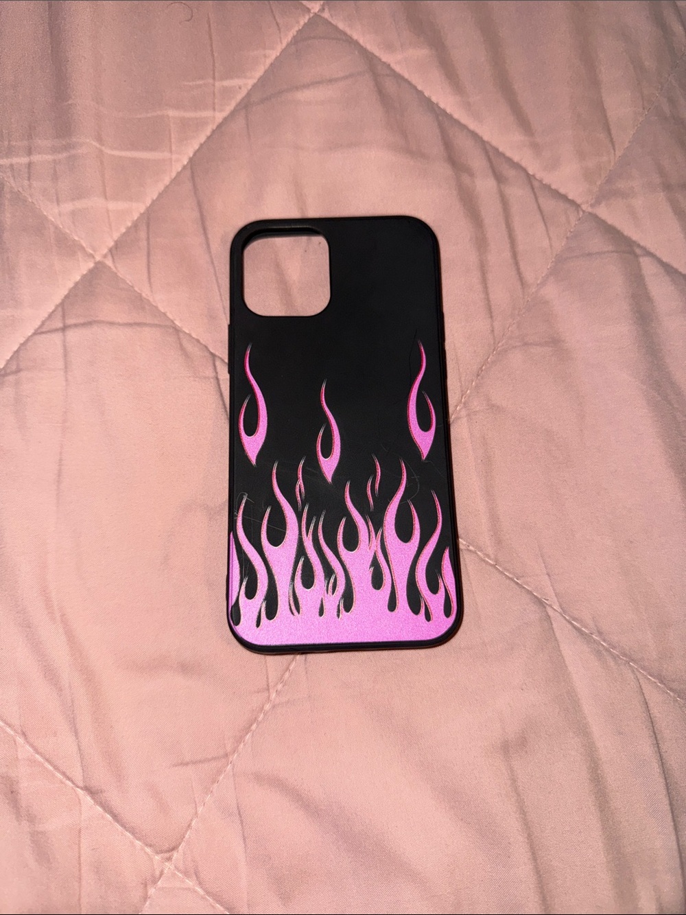 Black Phone Case with Pink Flame Graphic - Sleek Protective Cover